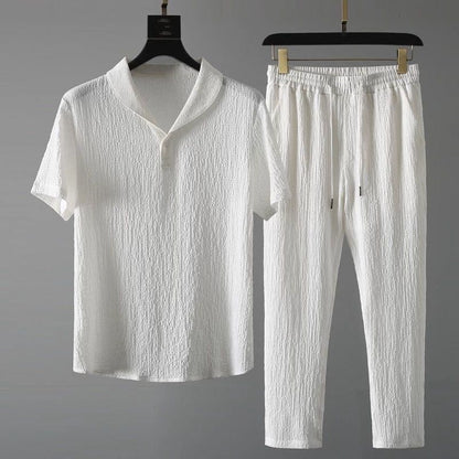 Men's Crinkled Co-Ord Set White